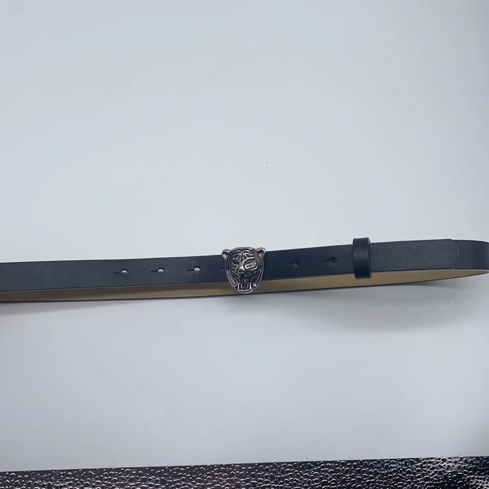 Tiger Belt - Black Faux Leather Silver Tiger Belt Size Small